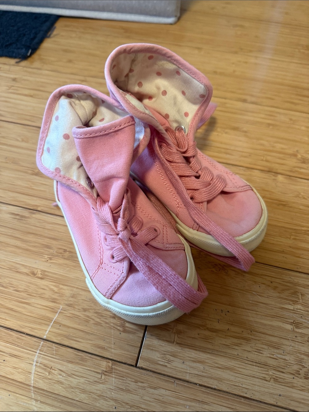 GAP Kids Pink Canvas High-Top Sneakers with Polka Dot Lining